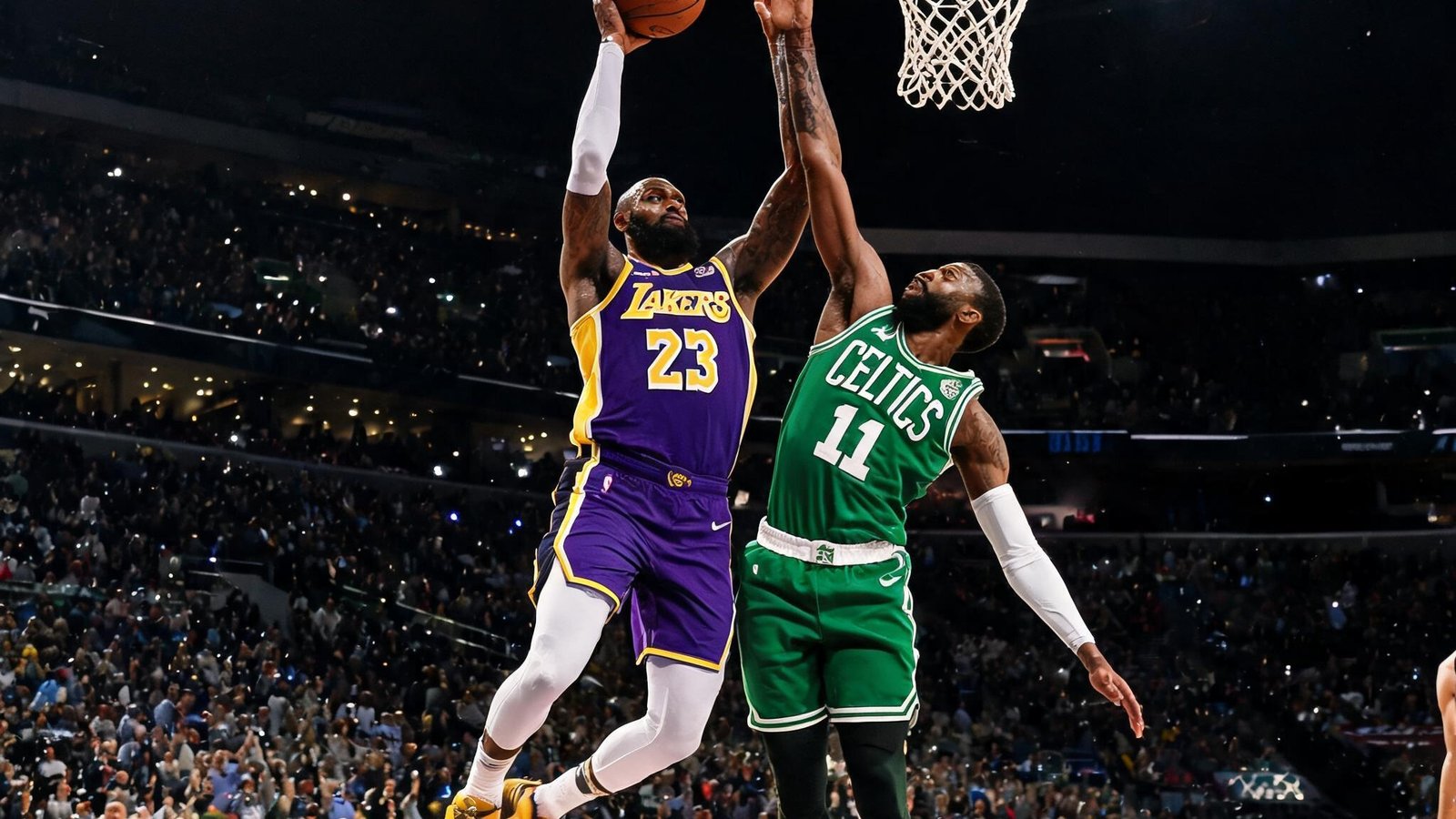 NBA季后赛精彩扣篮与三分集锦，球员在空中对抗的瞬间